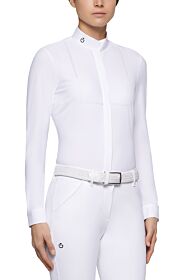 Cavalleria Toscana Laser Perforated Technical Knit Dames Wedstrijd Shirt L/S Wit