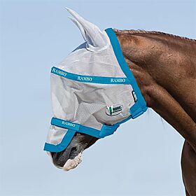Rambo Flymask Plus Vamouse Silver & Turquoise 