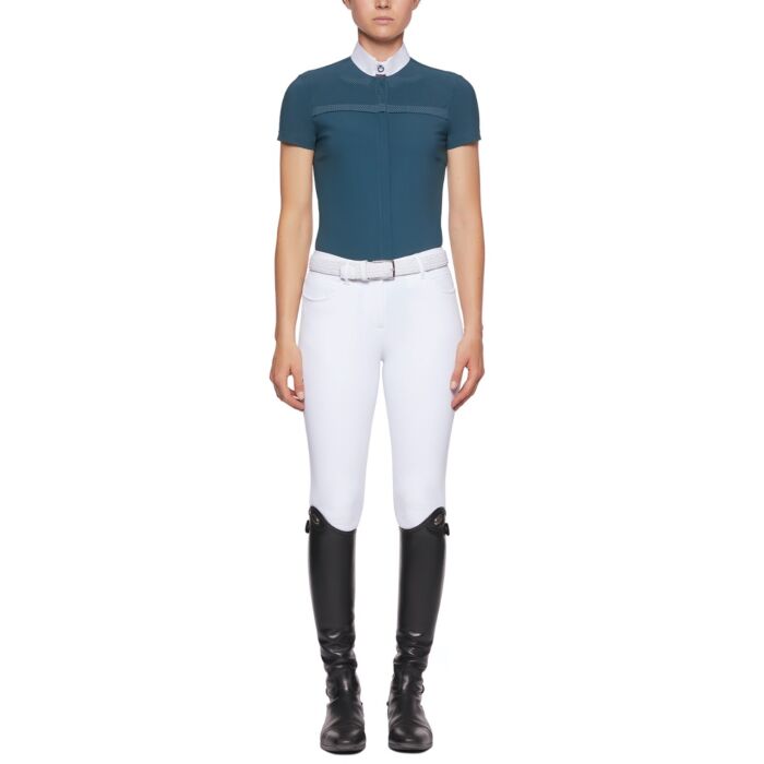 Cavalleria Toscana Collar Perforated Insert Dames Wedstrijd Shirt S/S Petrol