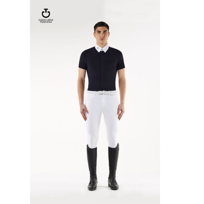 Cavalleria Toscana Technical Piquet Effect Jersey Competition Polo with Piping Inserts Heren